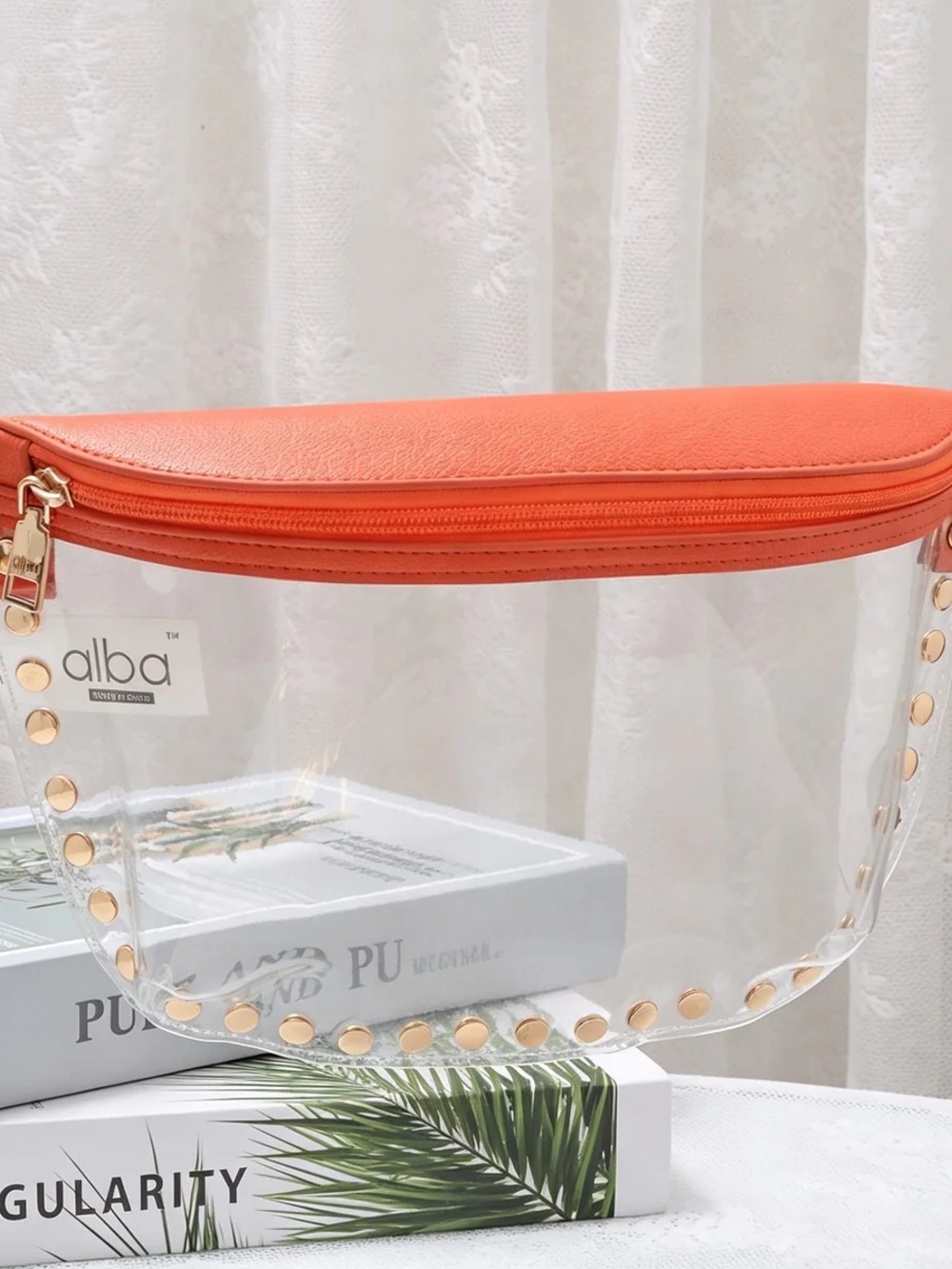 Clear Crossbody Bag with Orange Trim - Women Bags - Picture 2 of 2